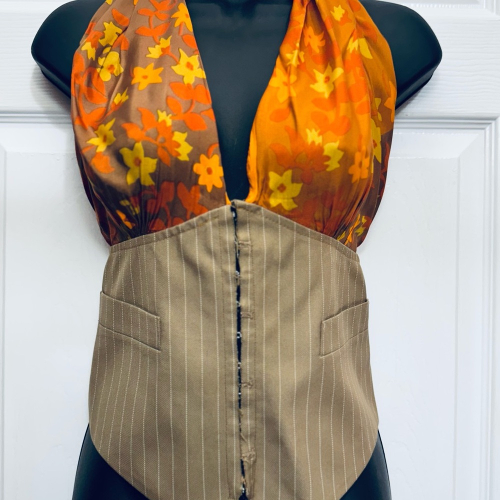 Floral Halter Top with Pinstripe Detail